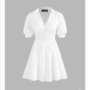 White CIDER Solid Short Sleeve Mini Dress